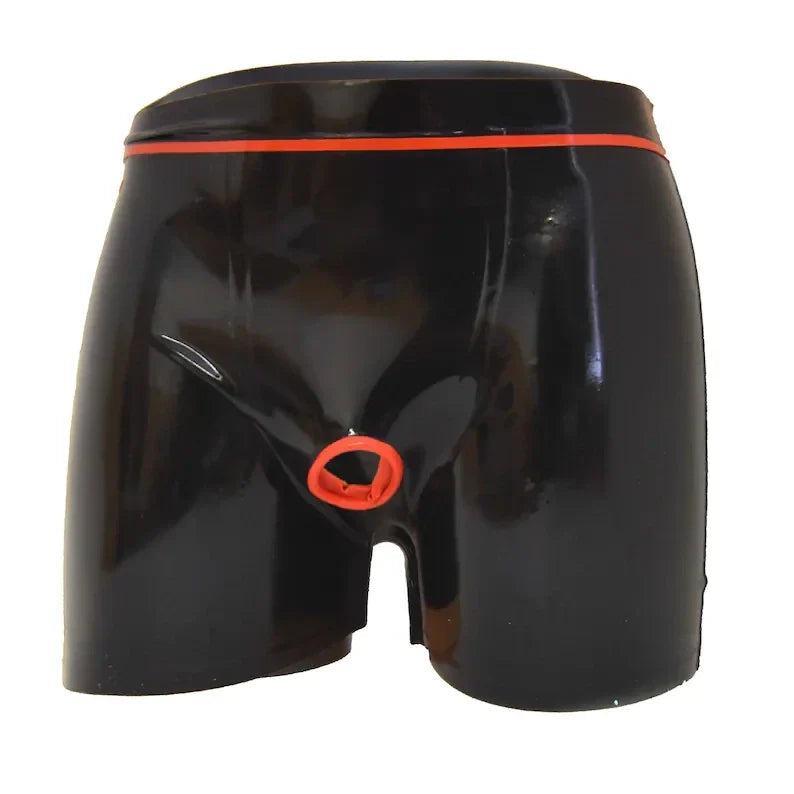 Latex Shorts with O-Ring Front Opening and Contrast Trim