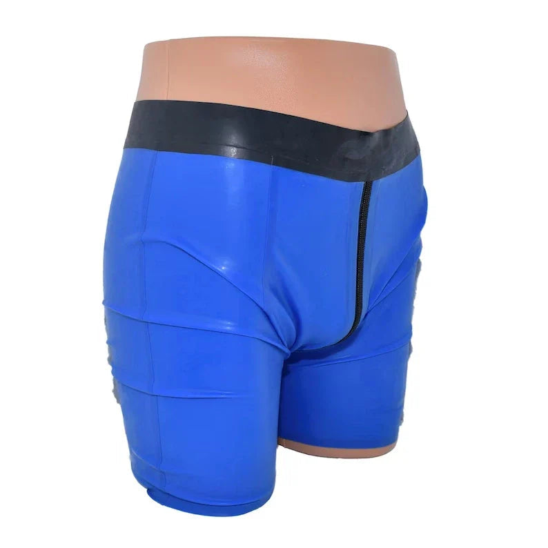 Latex Double Zipper Shorts – Handmade High-Gloss Latex Shorts for Men