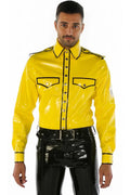 Latex Long-Sleeve Uniform Shirt with Contrast Trim & Badge Detail