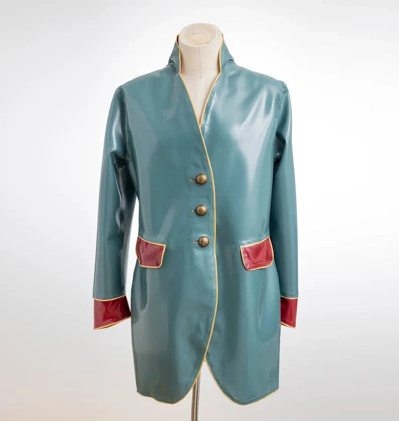 Latex Uniform Frock Coat with Contrast Trim