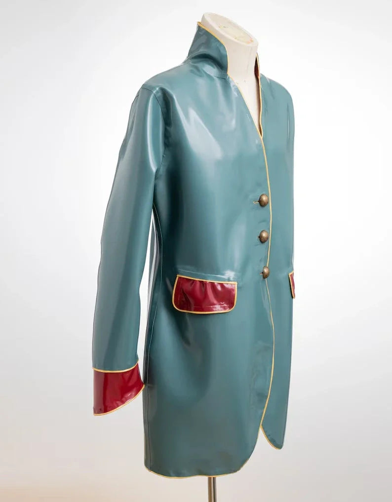 Latex Uniform Frock Coat with Contrast Trim