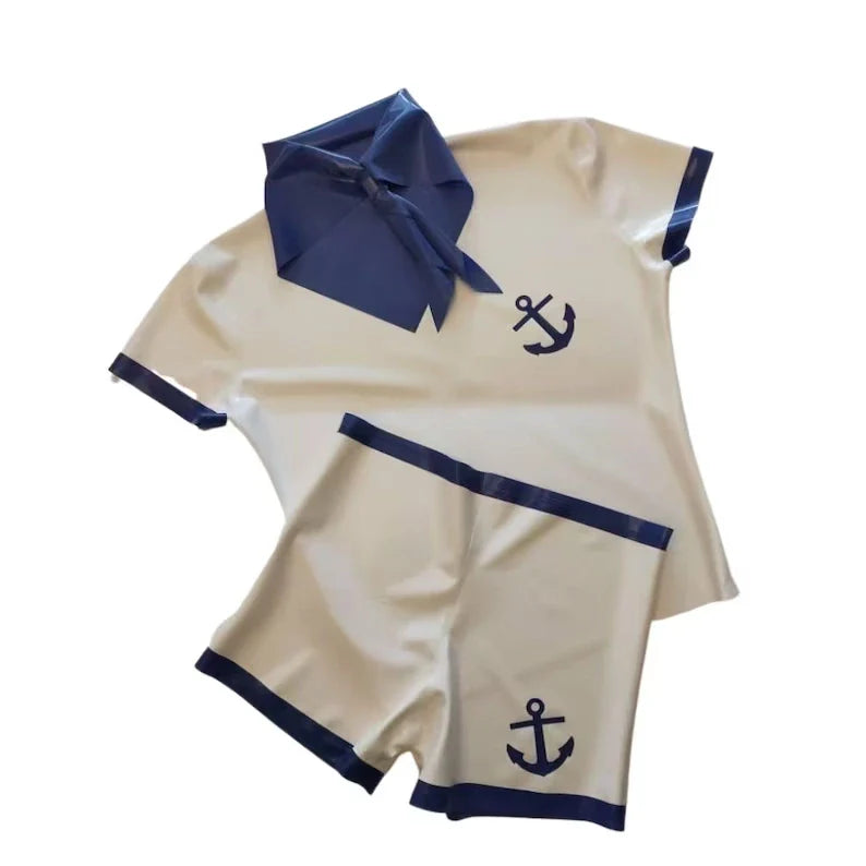 Latex Three-Piece Sailor Outfit with Anchor Appliqué