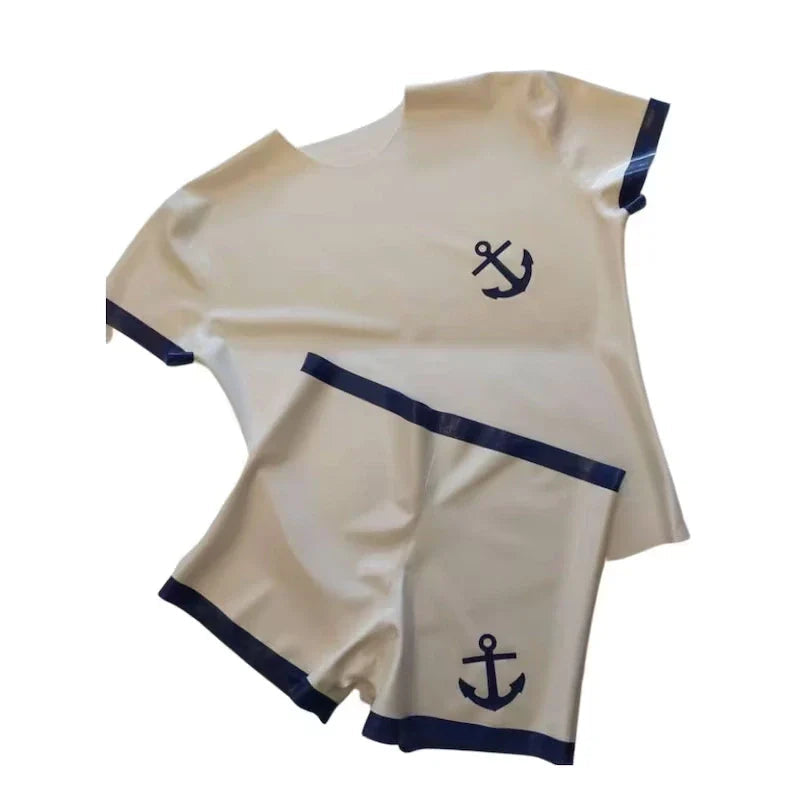 Latex Three-Piece Sailor Outfit with Anchor Appliqué