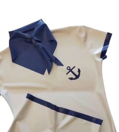 Latex Three-Piece Sailor Outfit with Anchor Appliqué