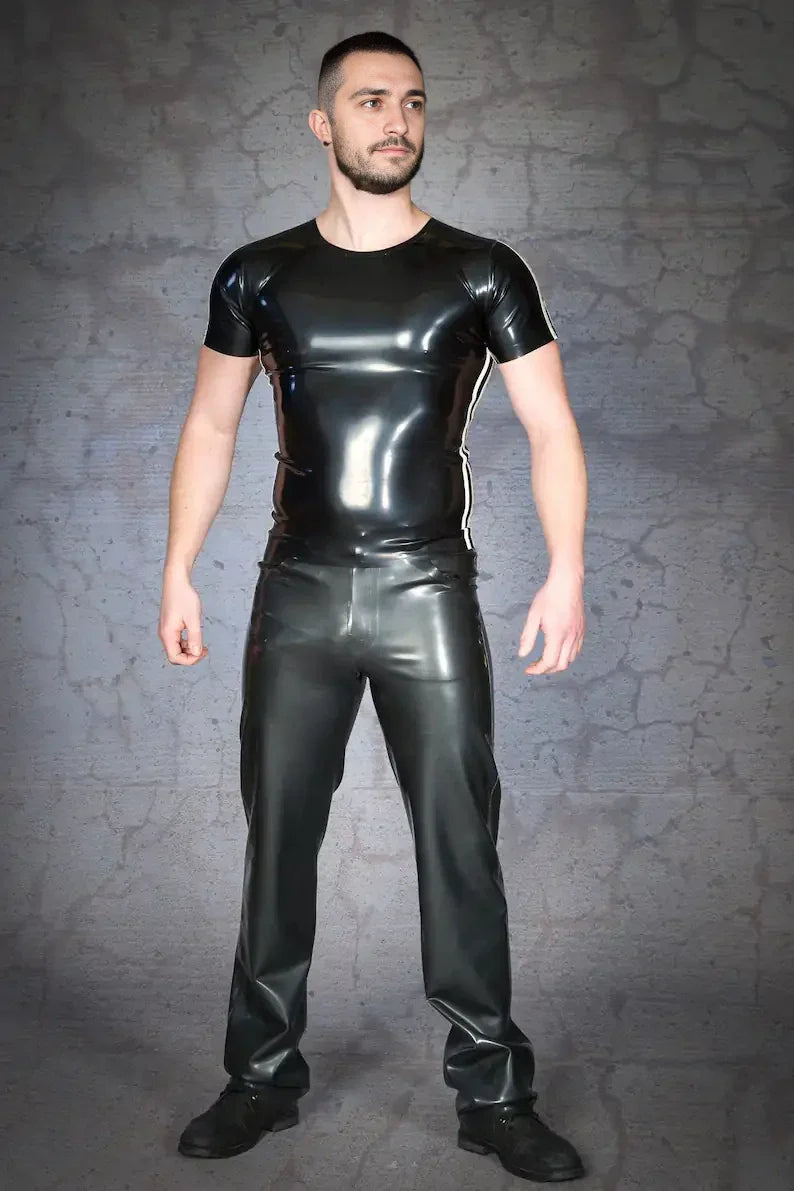 Latex Straight-Leg Trousers with Real Pockets