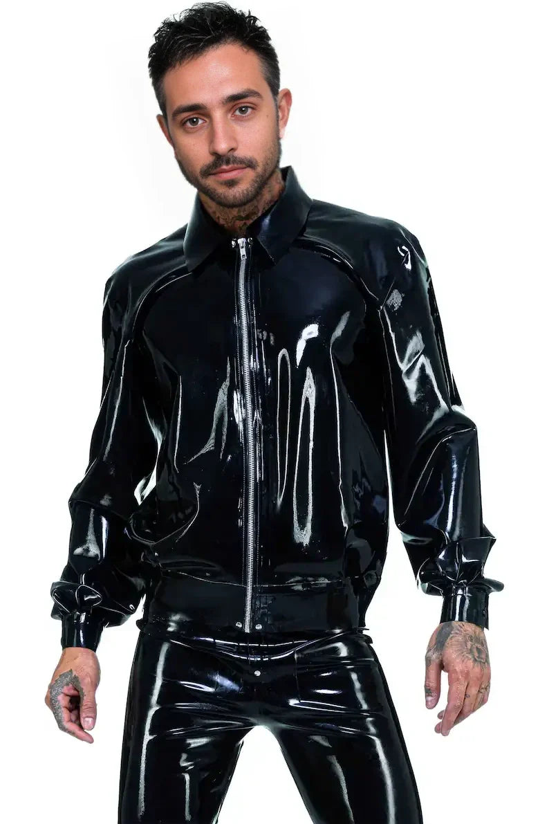 Latex Baggy Sleeves Jacket With Collar – Classic Handmade Men's Latex Bomber