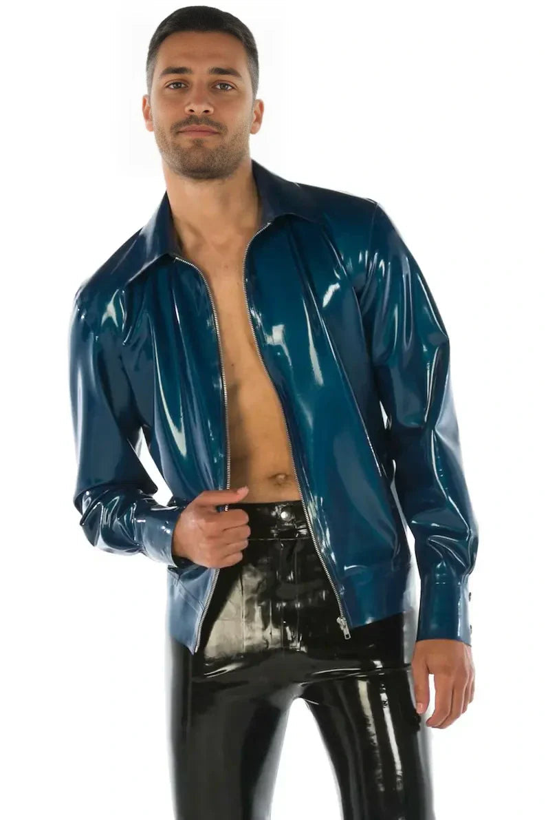 Latex Baggy Sleeves Jacket With Collar – Classic Handmade Men's Latex Bomber