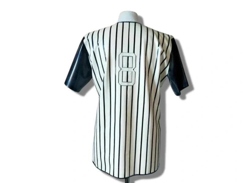 Latex Striped Baseball Shirt and Belted Shorts Set