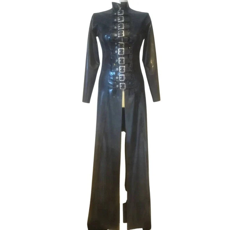 Unisex Latex Long Dominatrix Coat with Front Buckles