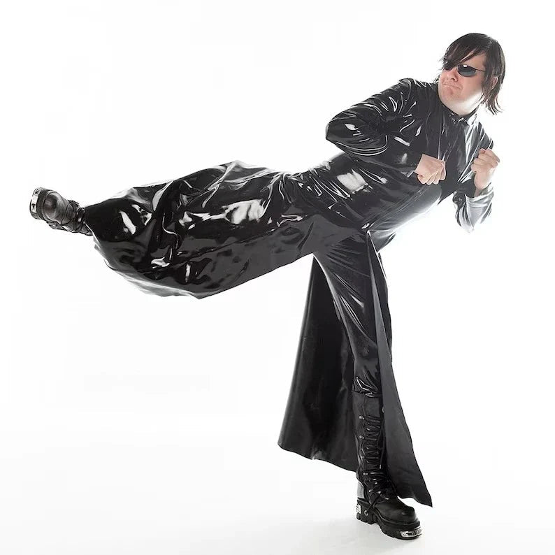 Latex Long Black Jacket with Front Zip – Matrix Style