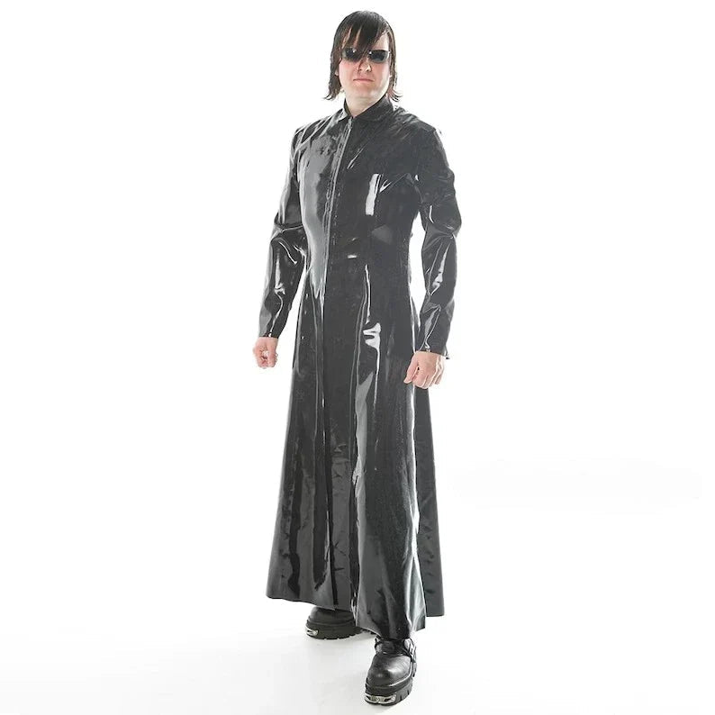 Latex Long Black Jacket with Front Zip – Matrix Style