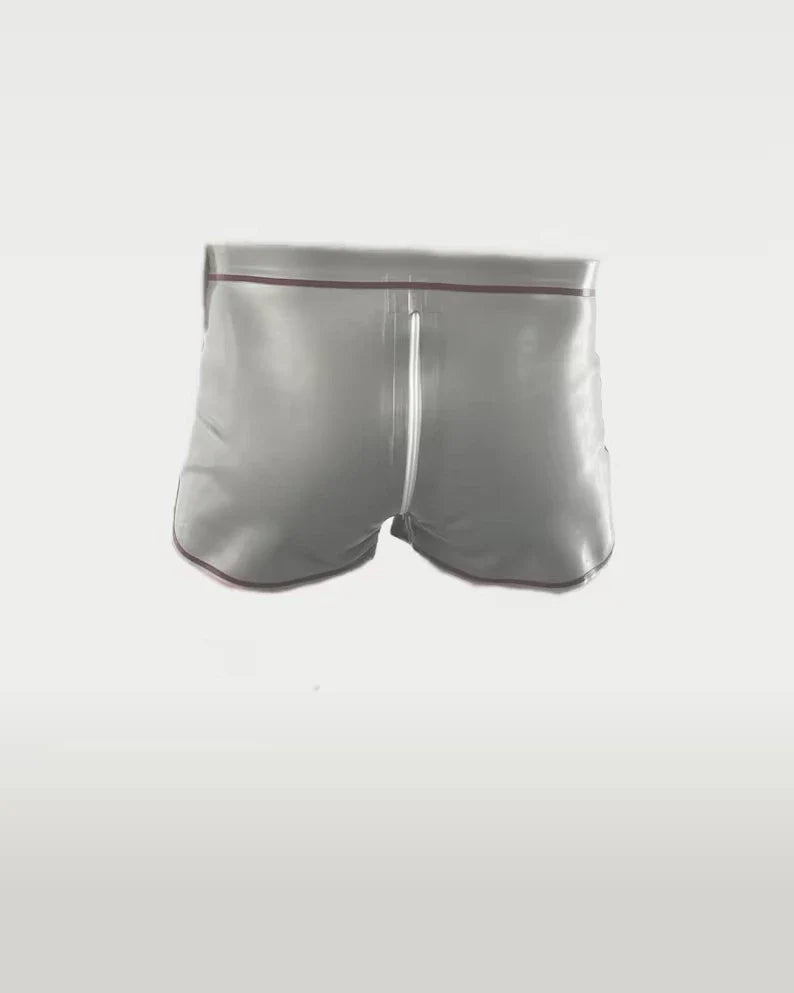Men's Latex Shorts with Crotch Zip & Contrast Trim