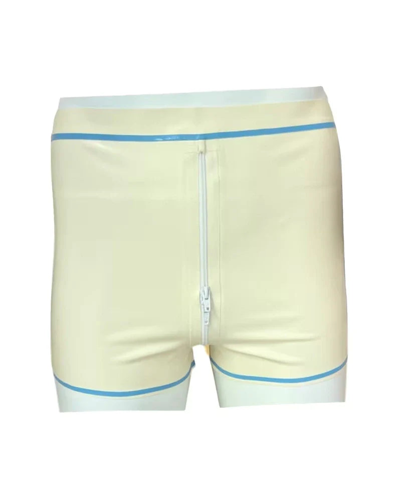 Men's Latex Shorts with Crotch Zip & Contrast Trim