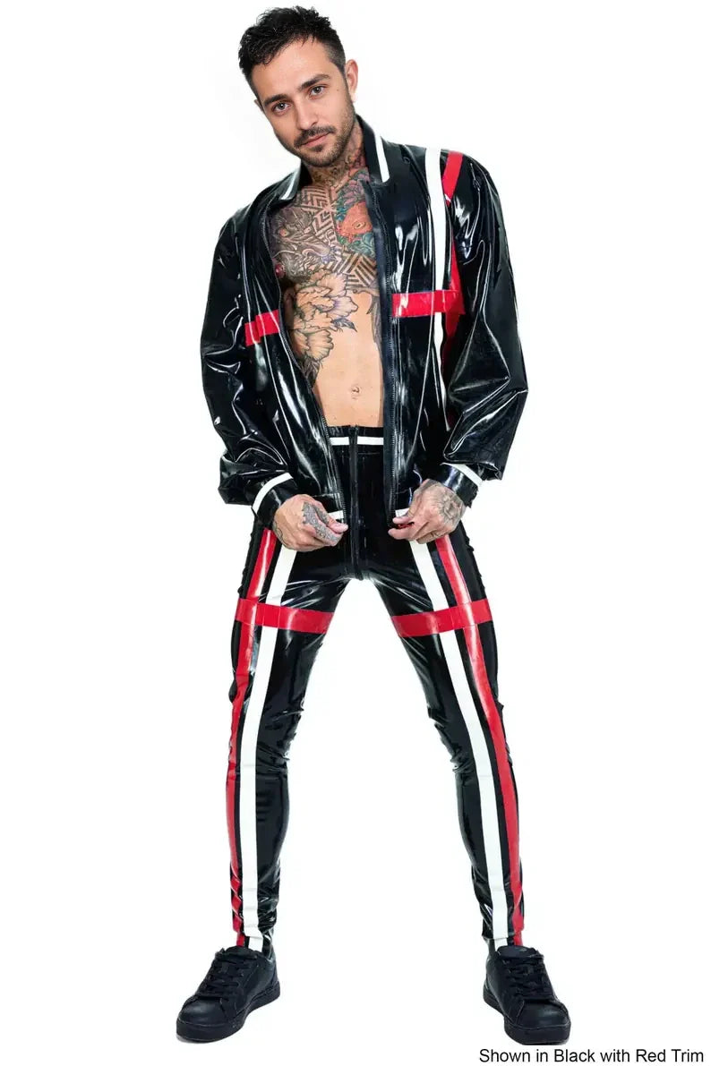 Latex Bomber Racing Style Contrast Trim Jacket – Handmade Men's Latex Outerwear