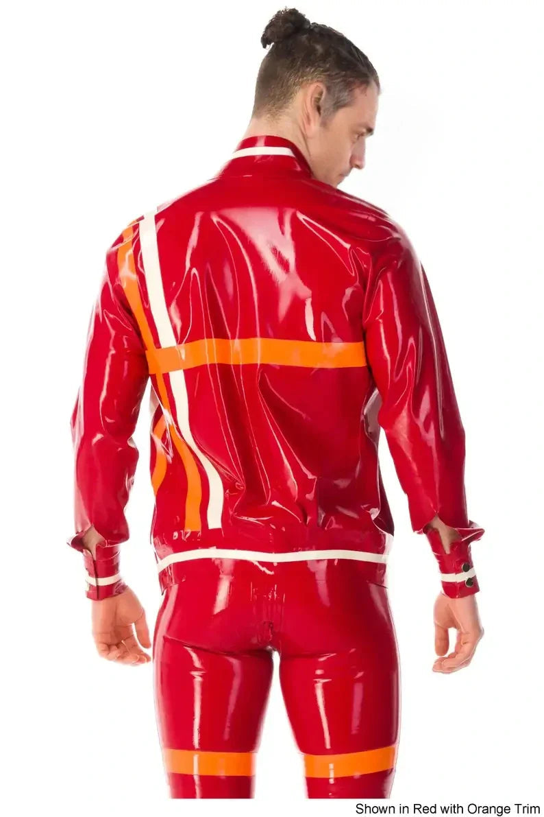 Latex Bomber Racing Style Contrast Trim Jacket – Handmade Men's Latex Outerwear