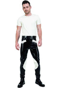 Latex Equestrian-Style Trousers with Contrast Knee and Ankle Panels