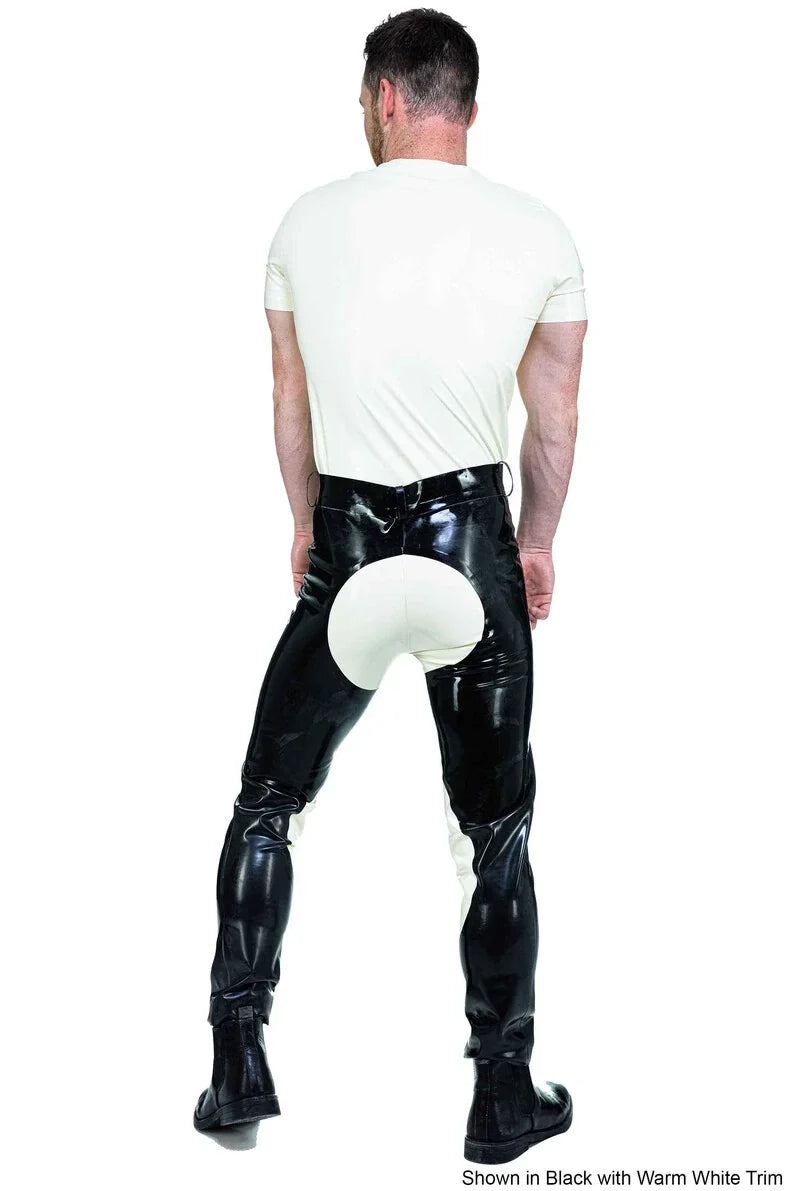 Latex Equestrian-Style Trousers with Contrast Knee and Ankle Panels