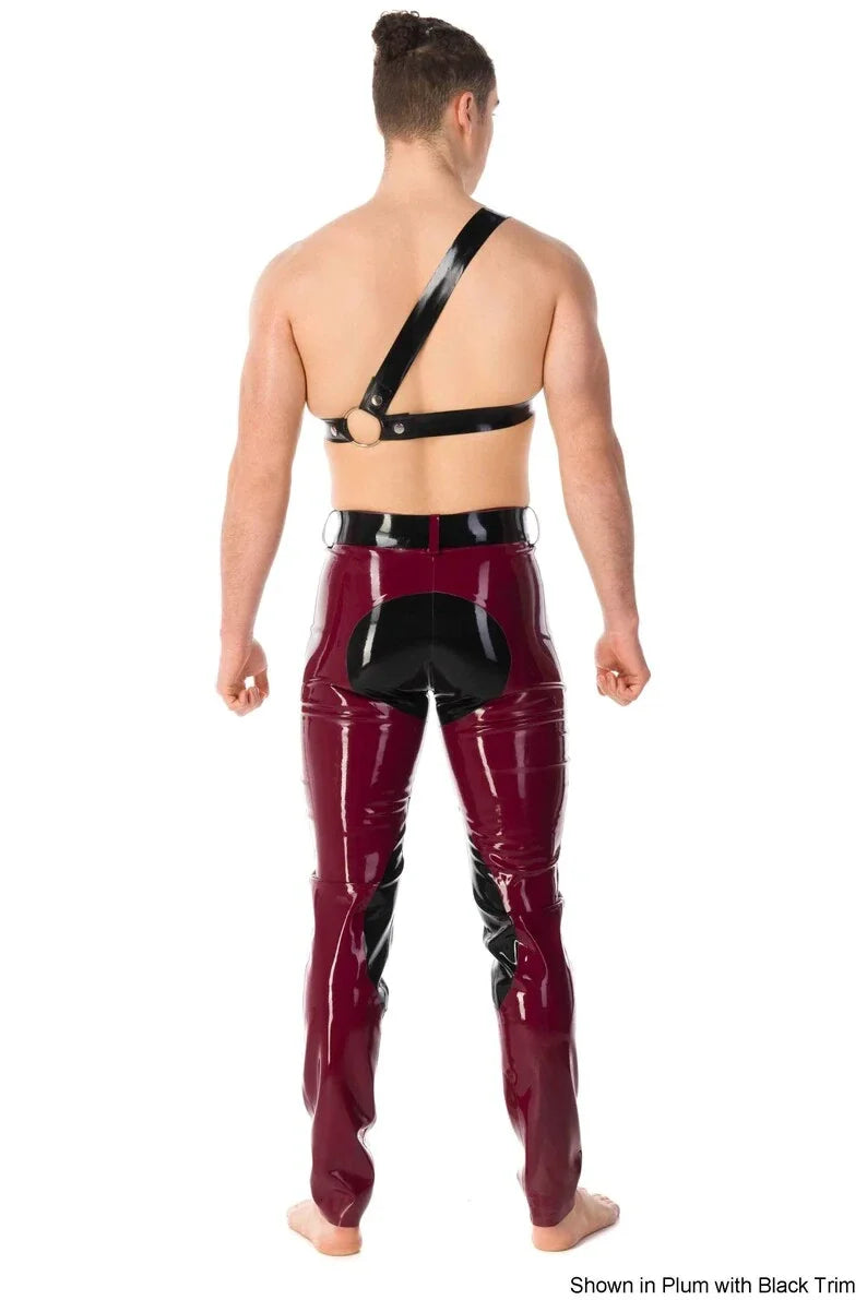 Latex Equestrian-Style Trousers with Contrast Knee and Ankle Panels