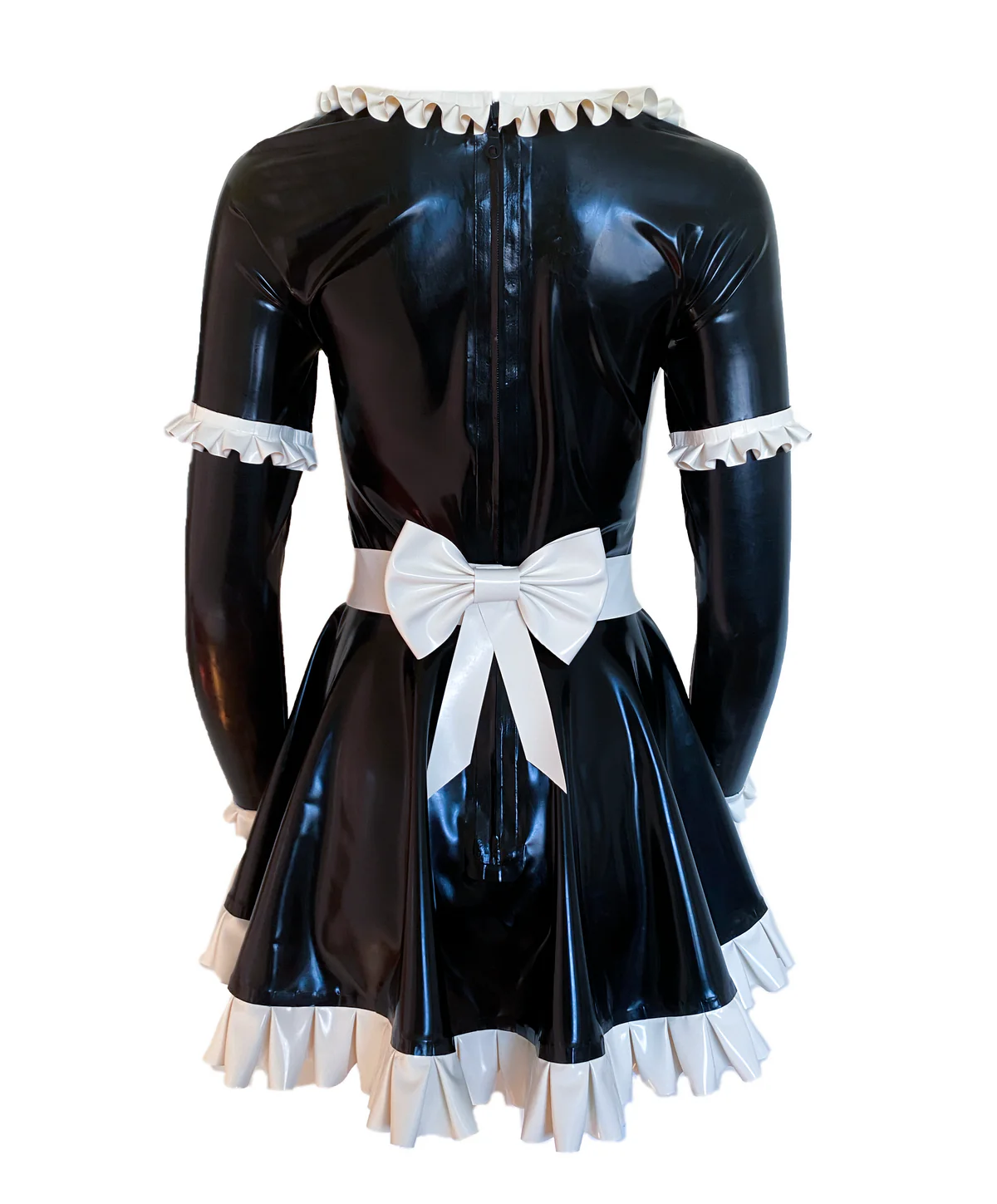 Latex Long-Sleeve Maid Mini Dress with Apron