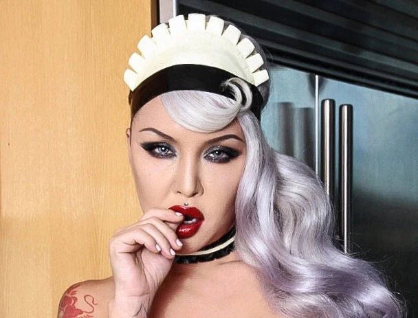 Latex Maid Cap with Ruffle and Contrast Band
