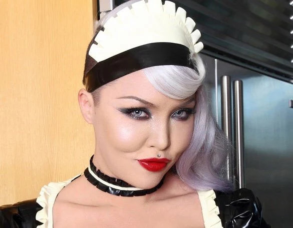Latex Maid Cap with Ruffle and Contrast Band