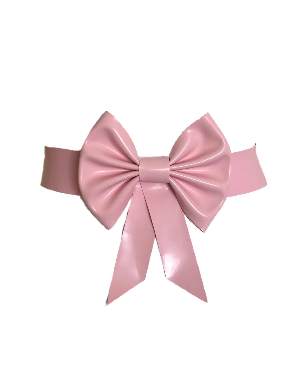 Latex Micro Mini Skater Dress with Pleated Bust and Oversized Bow Belt – Baby Pink