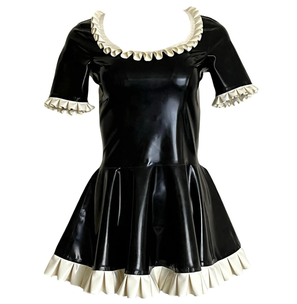 Latex Maid Mini Dress with Ruffle Trim