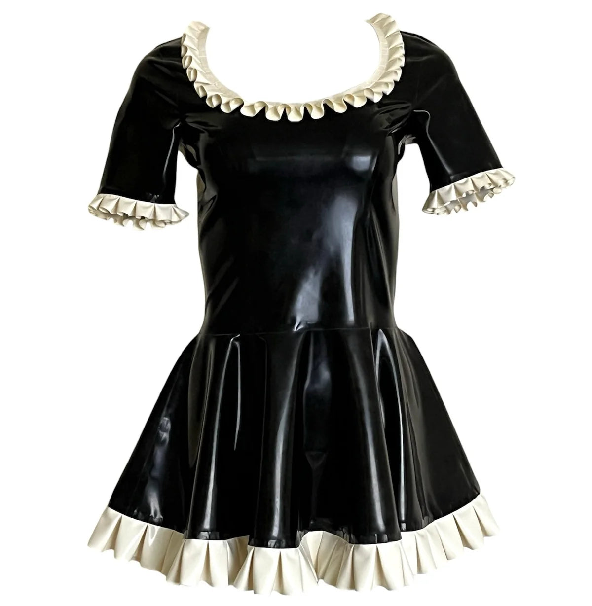 Latex Maid Mini Dress with Ruffle Trim