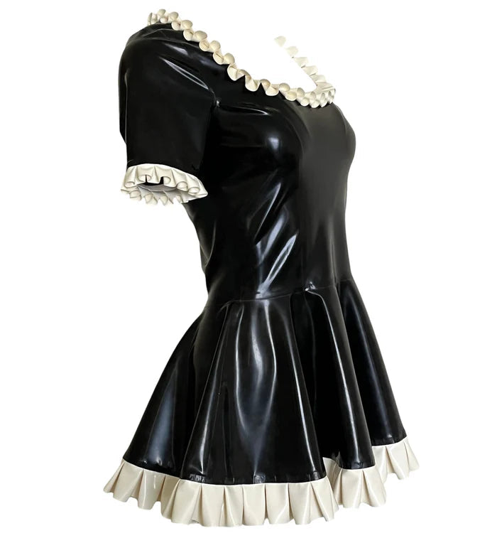 Latex Maid Mini Dress with Ruffle Trim
