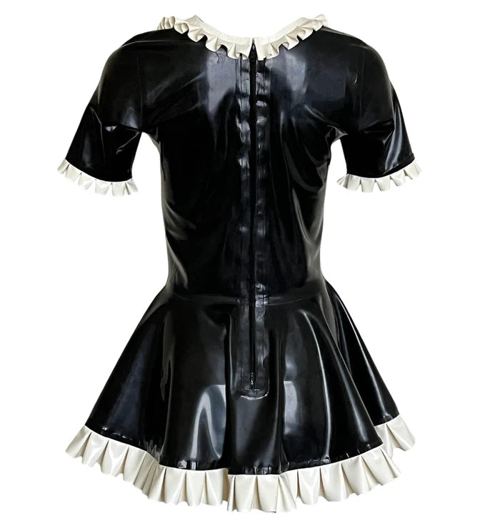 Latex Maid Mini Dress with Ruffle Trim