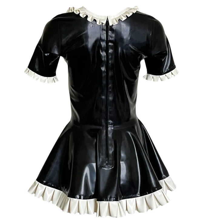 Latex Maid Mini Dress with Ruffle Trim