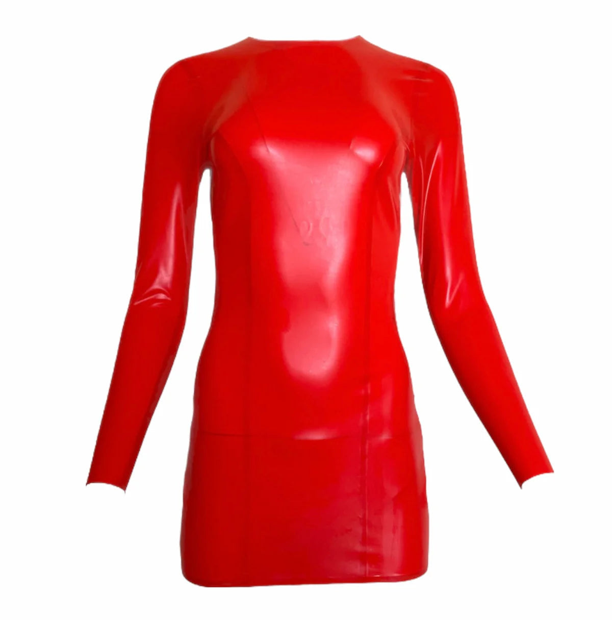 Latex Long-Sleeve Micro Mini Dress – Red