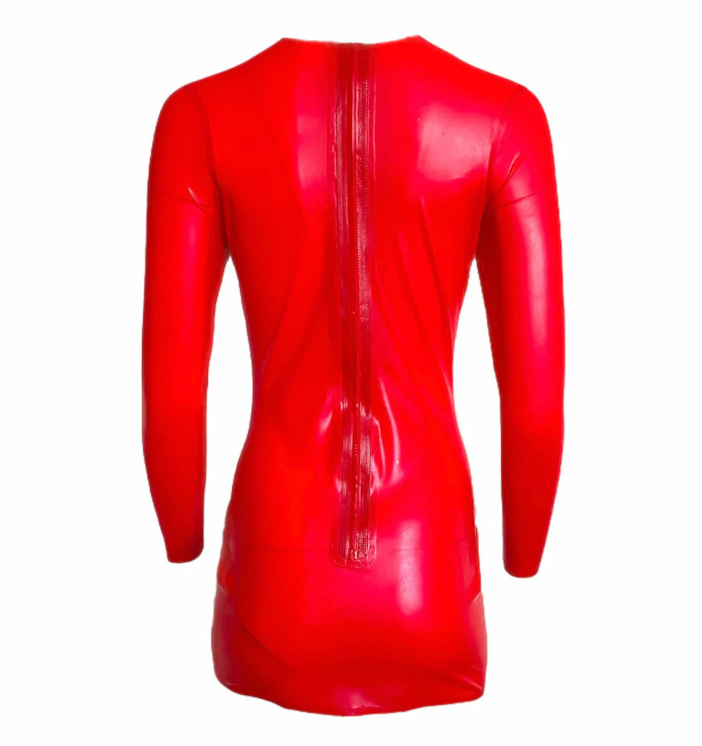 Latex Long-Sleeve Micro Mini Dress – Red