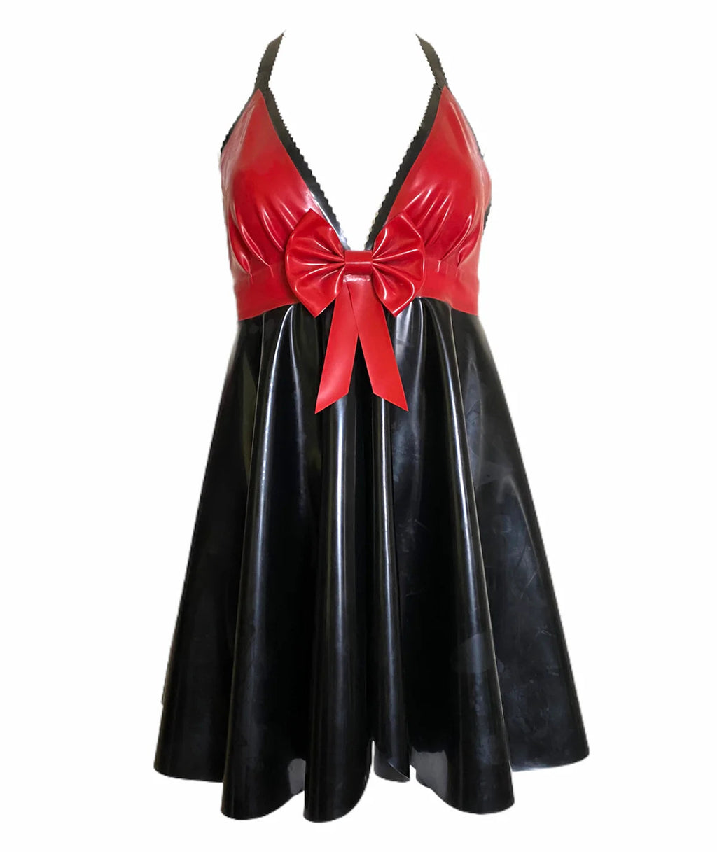Latex Babydoll Split Front Lingerie Dress – Flirty High-Gloss Latex Dress for Women