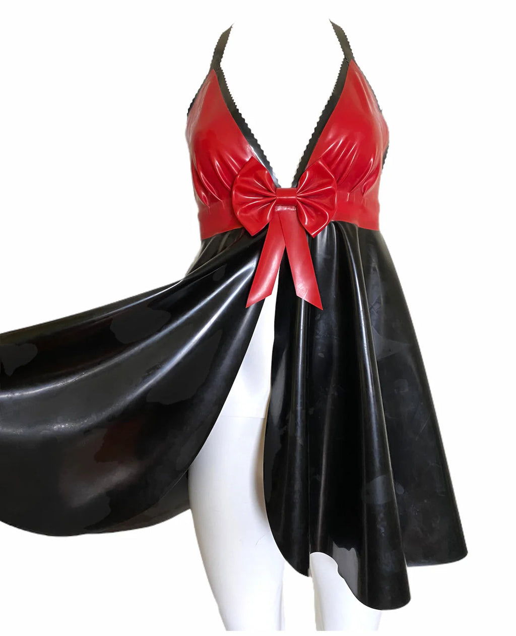 Latex Babydoll Split Front Lingerie Dress – Flirty High-Gloss Latex Dress for Women
