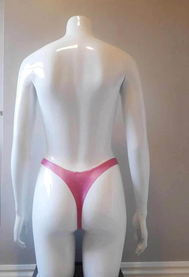 Latex High-Cut Briefs with Heart Cut-Out and Metal O-Ring – Pink
