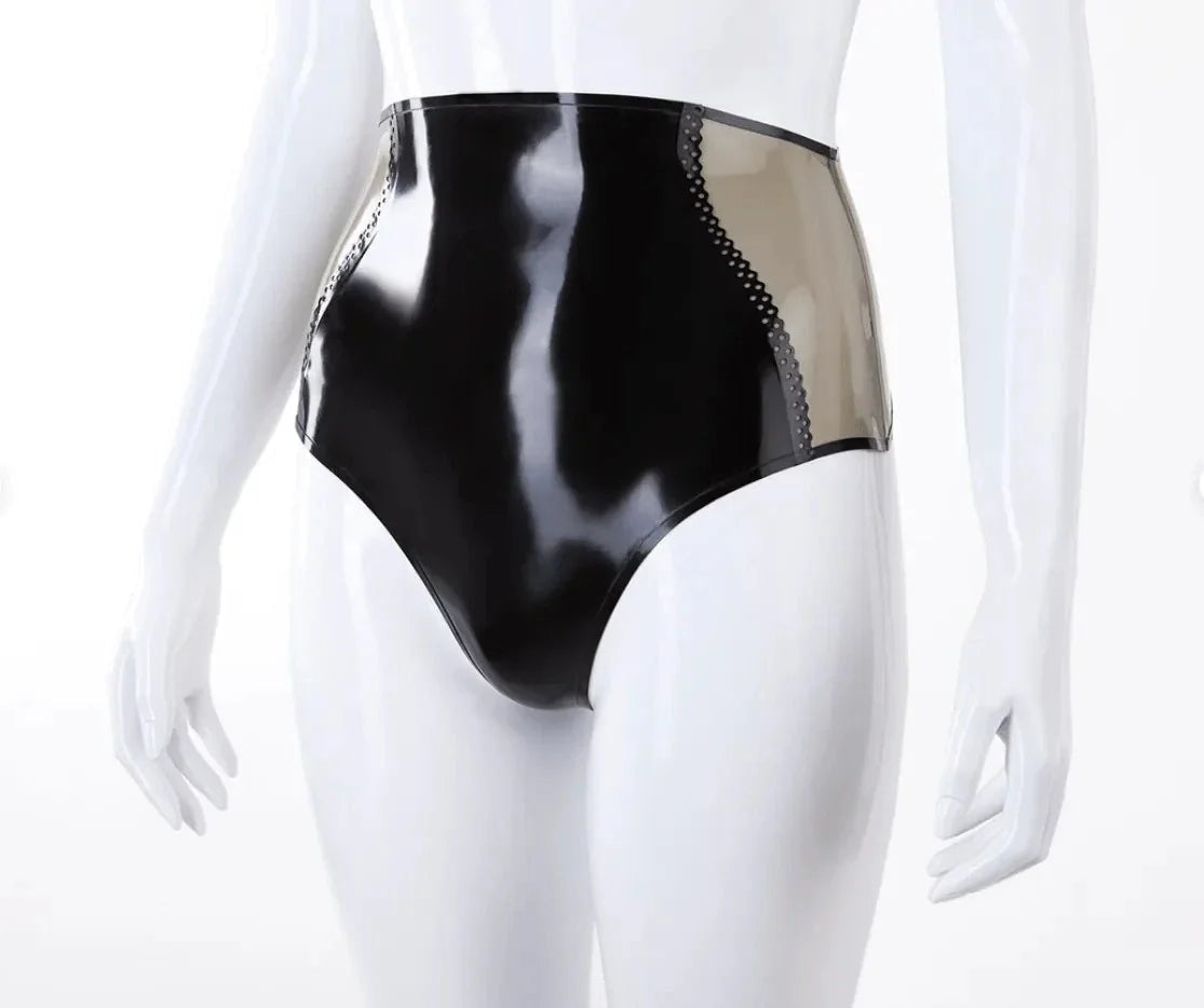 High-Waisted Latex Panty with Perforated Trim