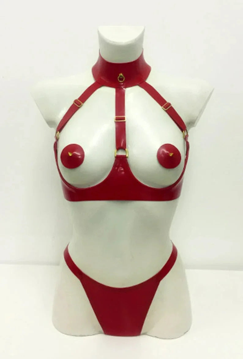 Zena Latex Thong with Strappy Harness Back