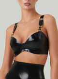 Latex Bra with Gold Hardware and Adjustable Straps – Black