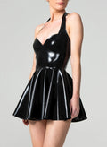 Kitten Latex Halter Mini Dress with Sweetheart Bust & Flared Skirt