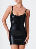 Instinct Latex Mini Dress with Gold Buckle Straps