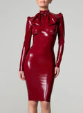 Kensington Latex Midi Dress with Oversized Bow & Puff Shoulders