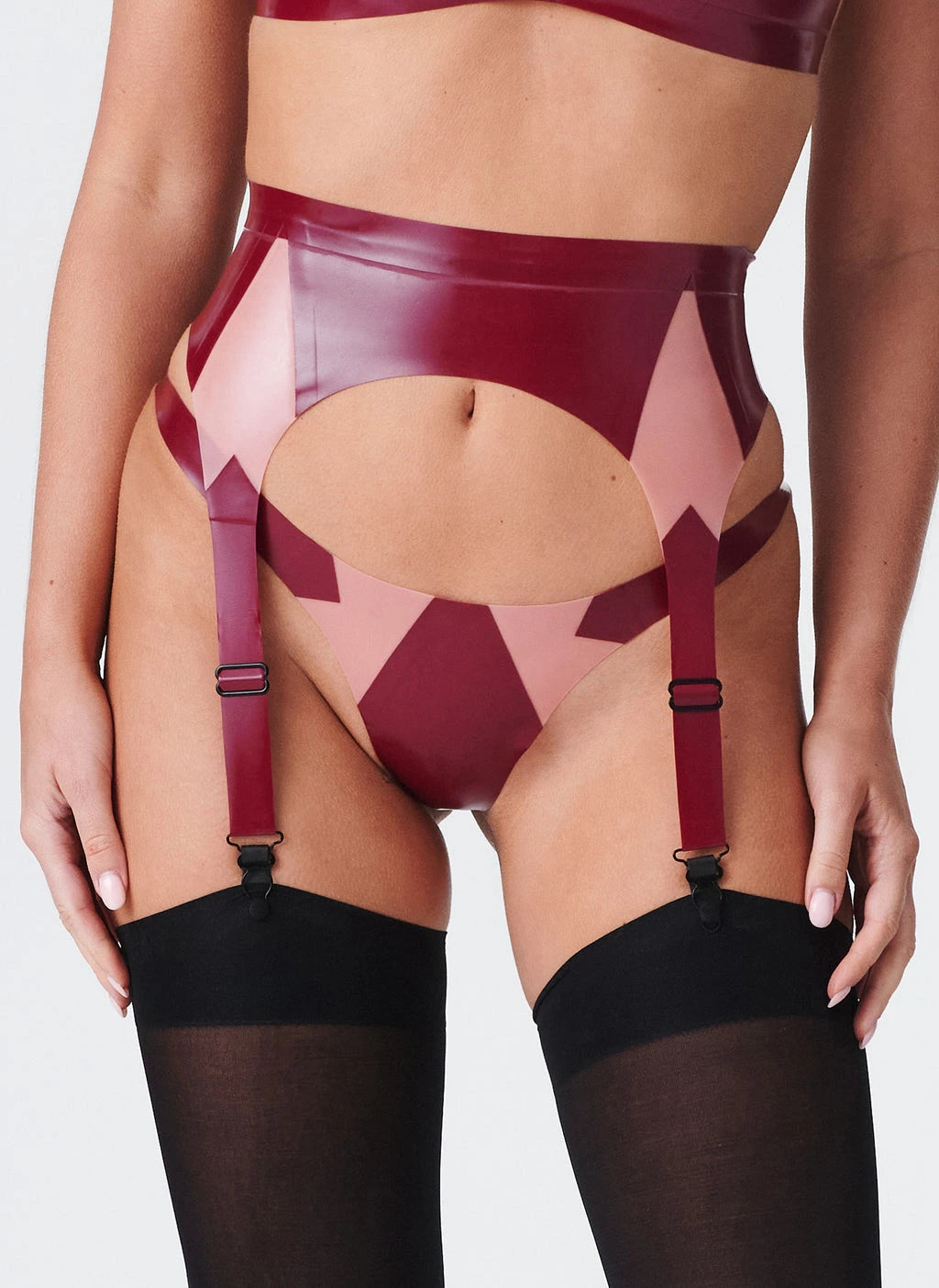 Lipstick Latex Suspender Belt with Colour-Block Cut-Out