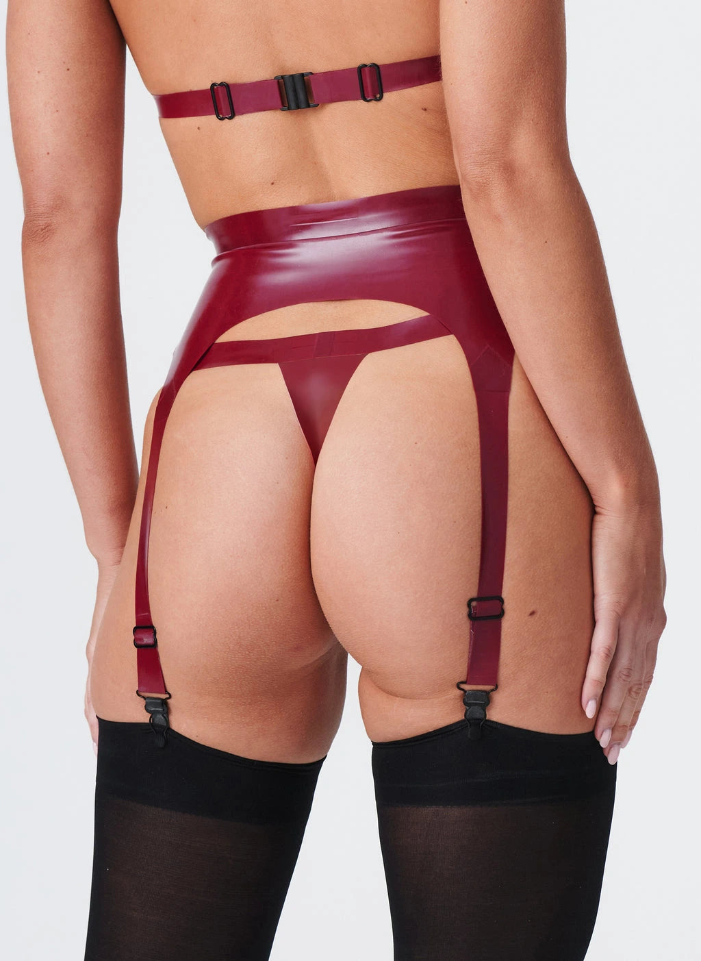 Lipstick Latex Suspender Belt with Colour-Block Cut-Out