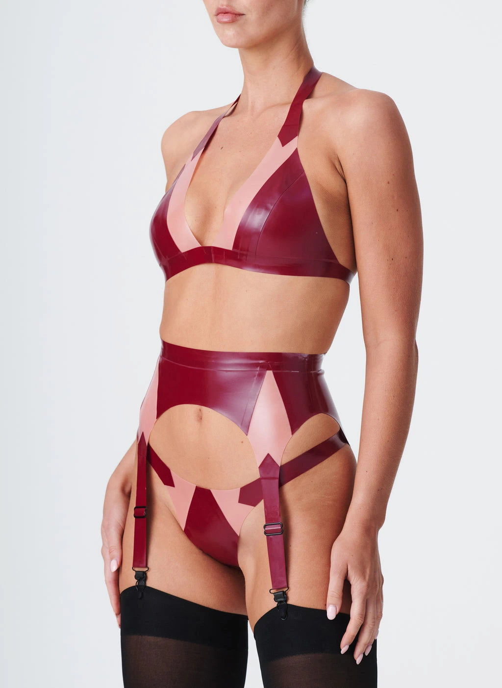 Lipstick Latex Suspender Belt with Colour-Block Cut-Out
