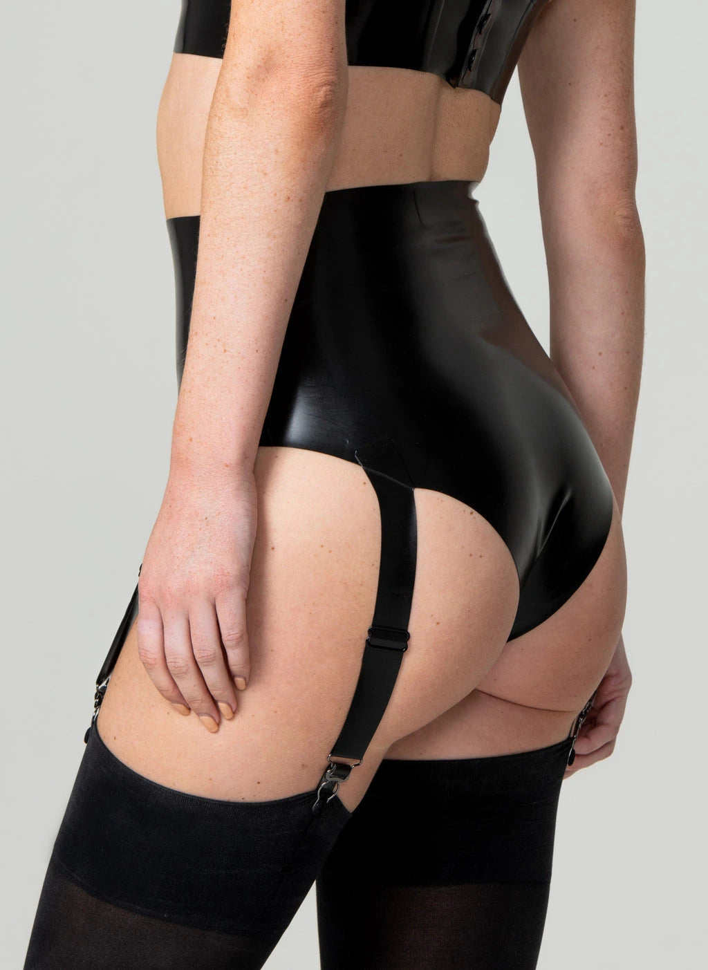 Midnight Latex High-Waist Suspender Knickers